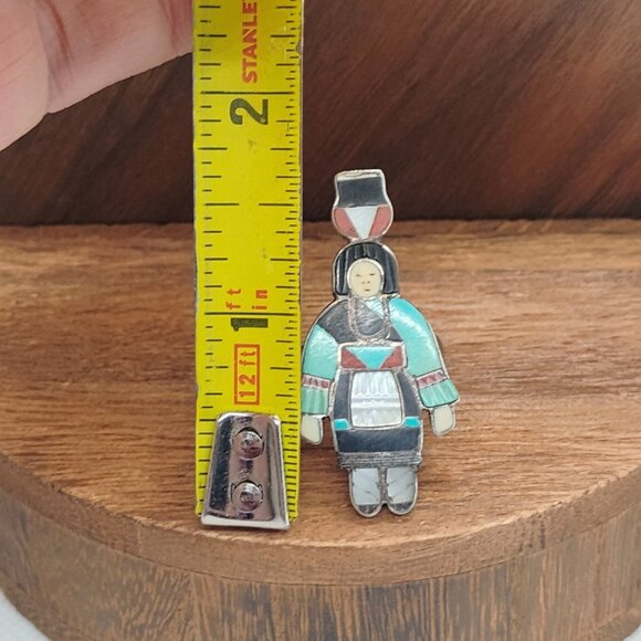 Vtg Zuni Signed Madeline Beyuka Olla Maiden Sterling Inlay Gemstone Ring Sz 7.5 - Picture 4 of 9